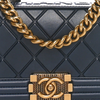 Chanel Calfskin Embossed Small Paris Salzburg Boy Flap Navy 10 of 10