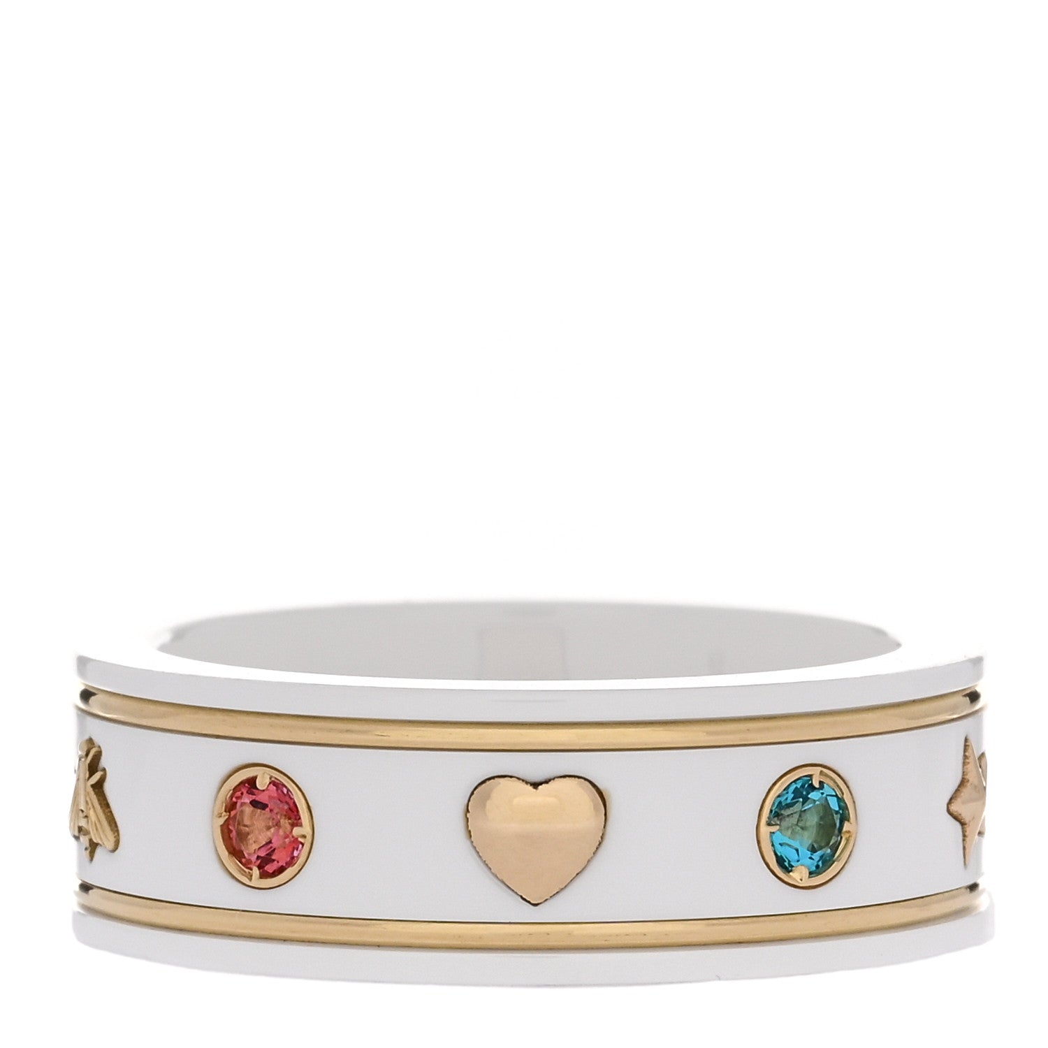 Gucci 18K Yellow Gold Ceramic Topaz Icon Band Ring 54 7 White 1 of 5