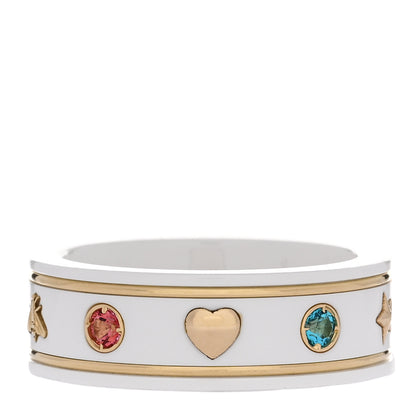 Gucci 18K Yellow Gold Ceramic Topaz Icon Band Ring 54 7 White 1 of 5