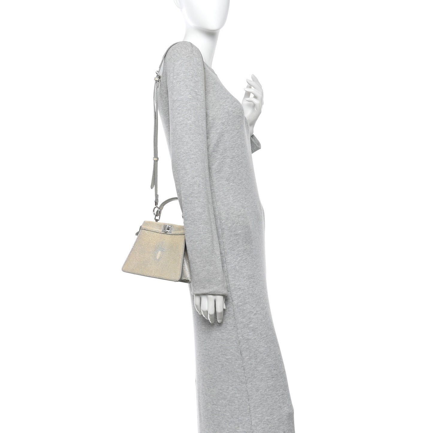 Stingray Shiny Nappa Petite Peekaboo I SEE U Satchel Beige