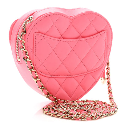 Chanel Lambskin Quilted CC In Love Heart Clutch With Chain Pink 3 of 11