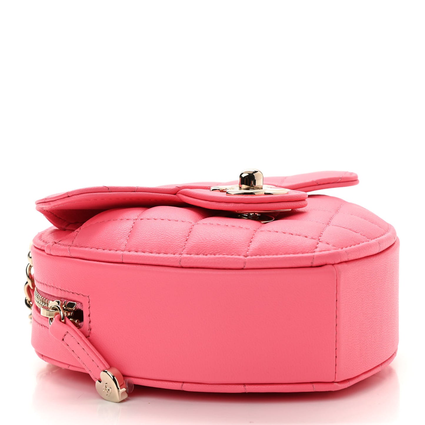 Lambskin Quilted CC In Love Heart Clutch With Chain Pink