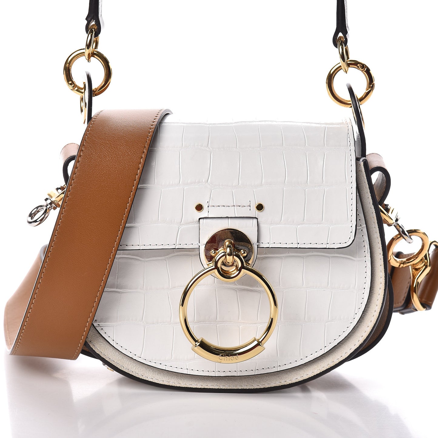 Calfskin Crocodile Embossed Small Tess Bag Brilliant White