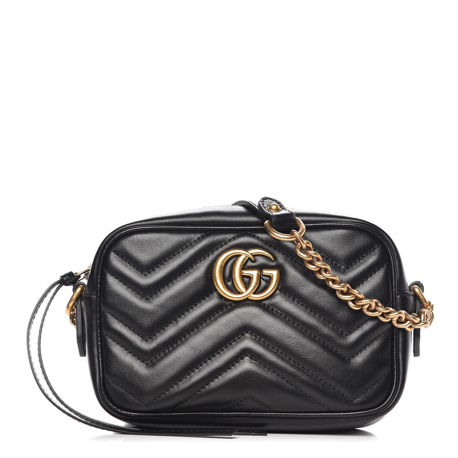 Gucci Calfskin Matelasse Mini GG Marmont Chain Shoulder Bag Black 1 of 14