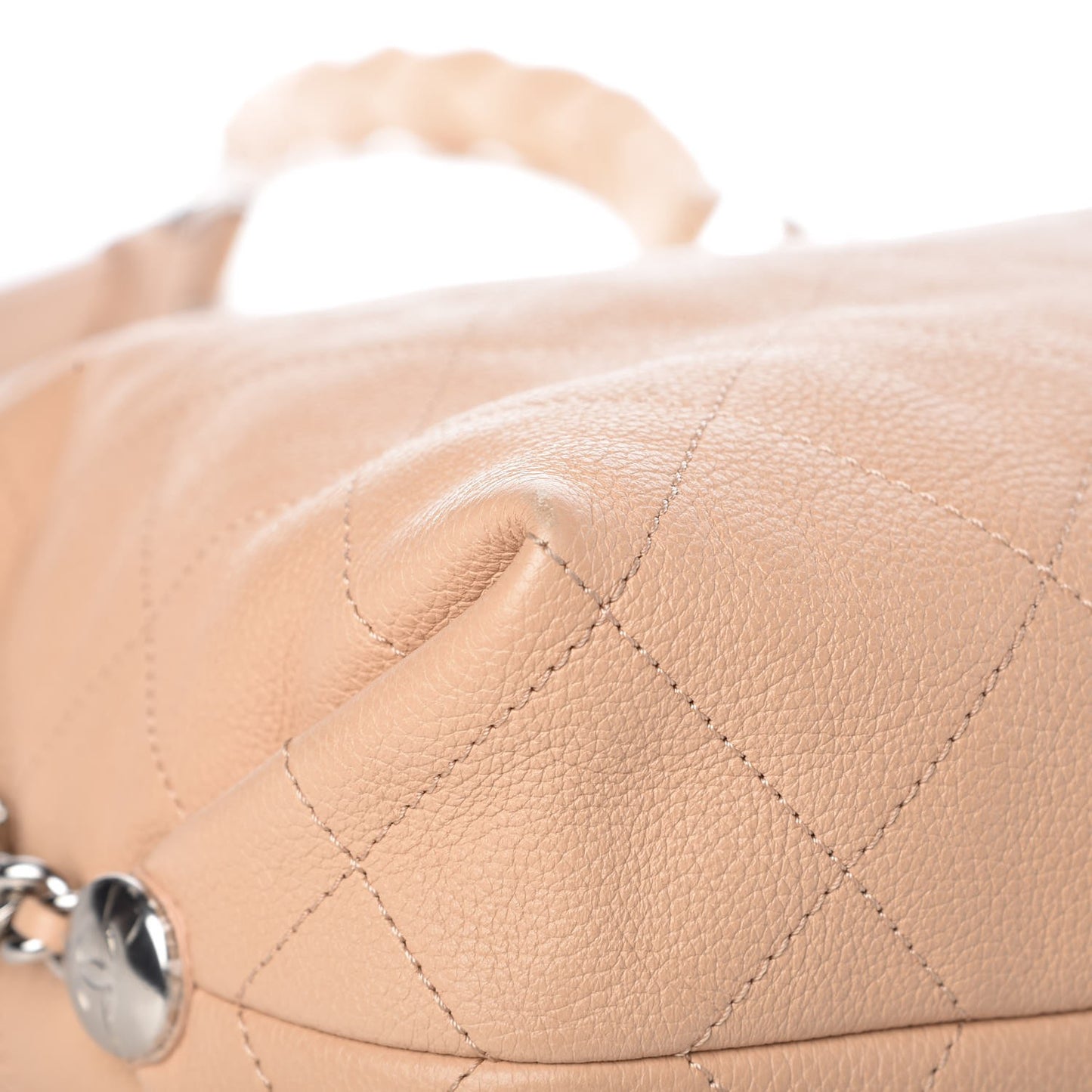 Grained Calfskin Stitched Medium Braided With Style Hobo Beige