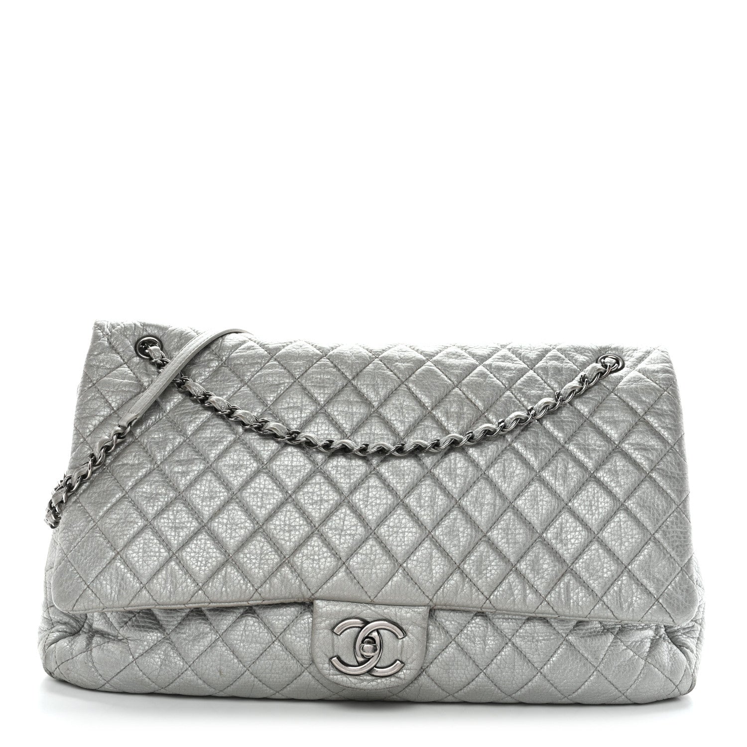 Chanel Metallic Calfskin Quilted XXL Travel Flap Bag Silver 1 of 18