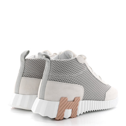 Hermes Goatskin Suede Mesh Hip-Hop High Top Sneakers 39 Gris Lulea White 4 of 12
