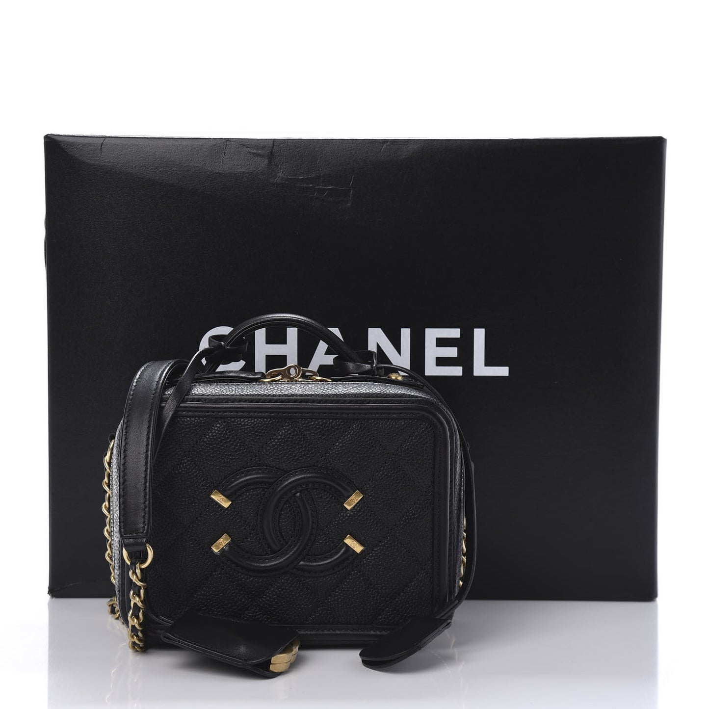 Caviar Quilted Small CC Filigree Vanity Case Black