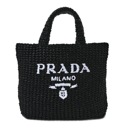 Prada Yarn Raffia Effect Crochet Small Logo Tote Black 1 of 9