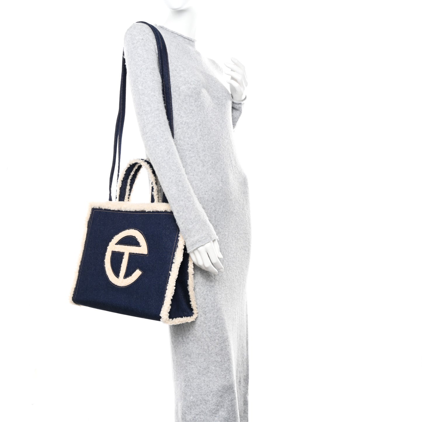 X UGG Denim Shearling Medium Shopping Bag Raw Denim