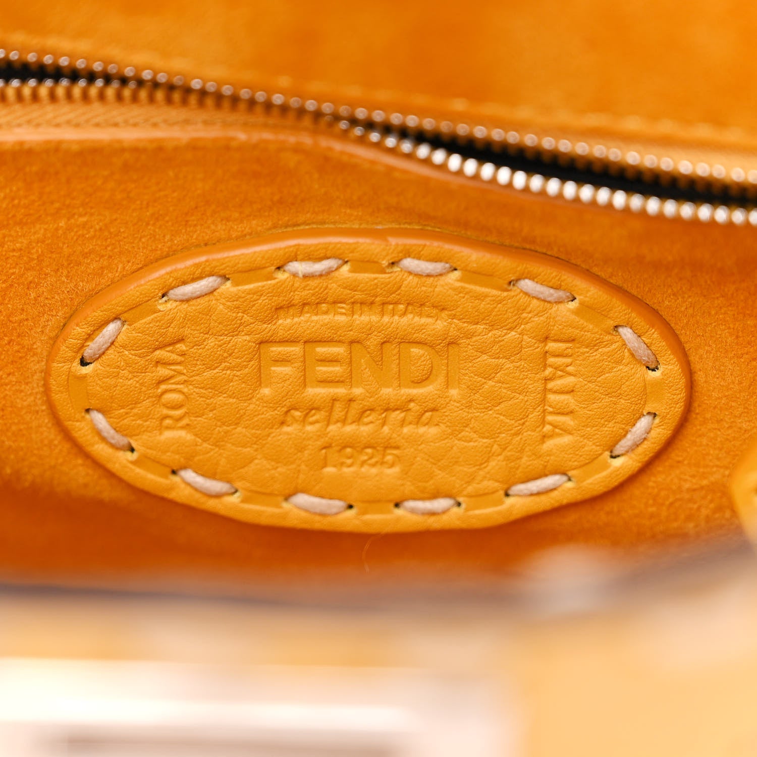 Fendi Vitello Granato Camoscio Selleria Macro Stitchings Mini Peekaboo Iconic Satchel Mimosa 7 of 11