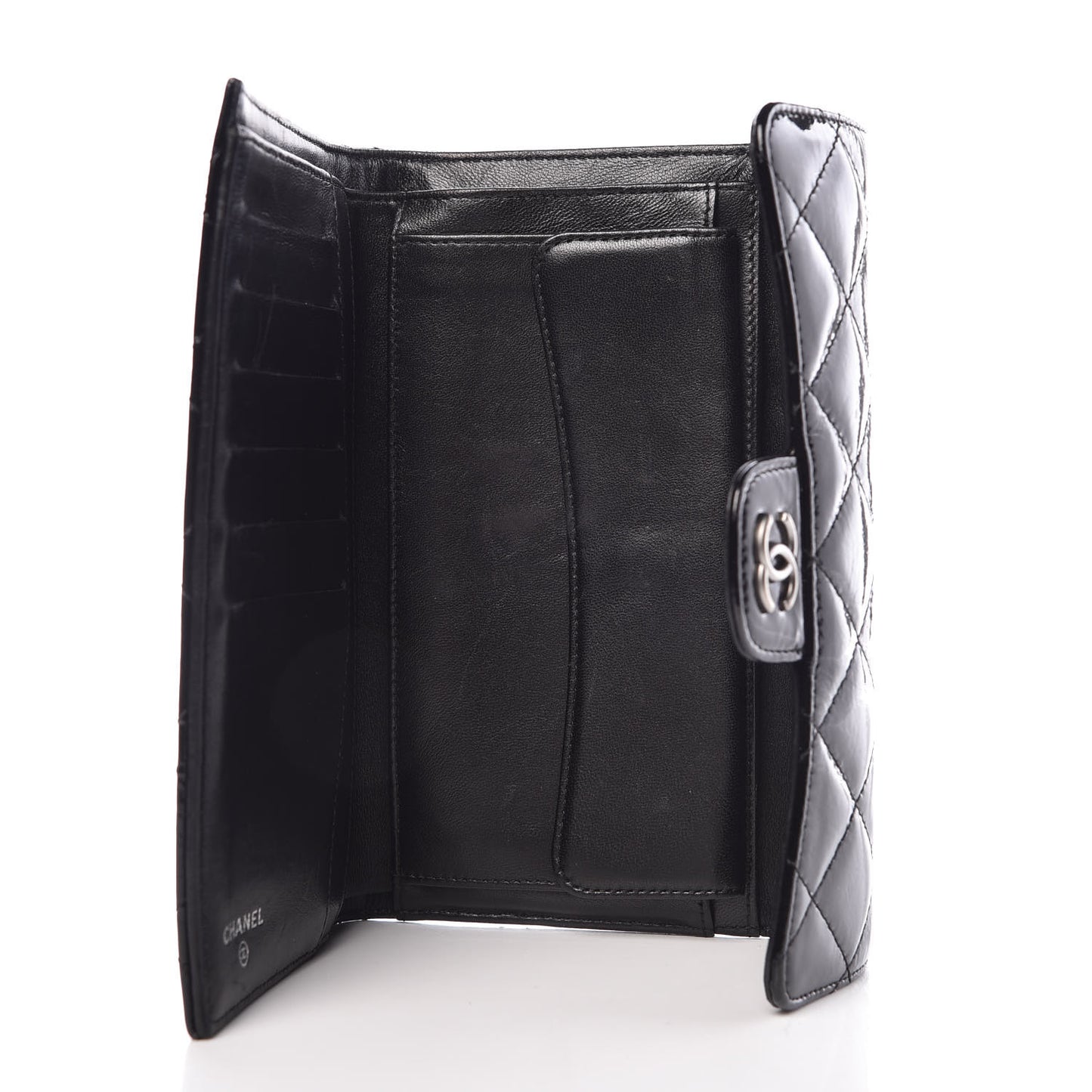 Patent Quilted Large Flap Wallet Black