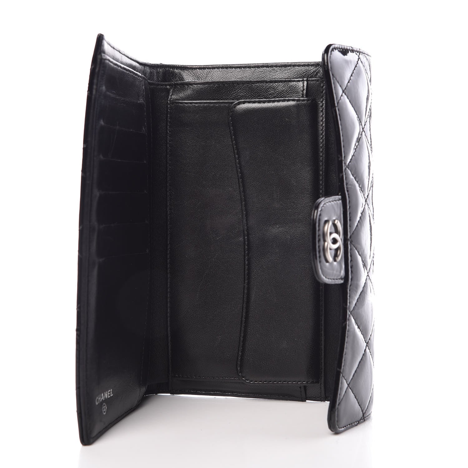 Chanel Patent Quilted Large Flap Wallet Black 5 of 9