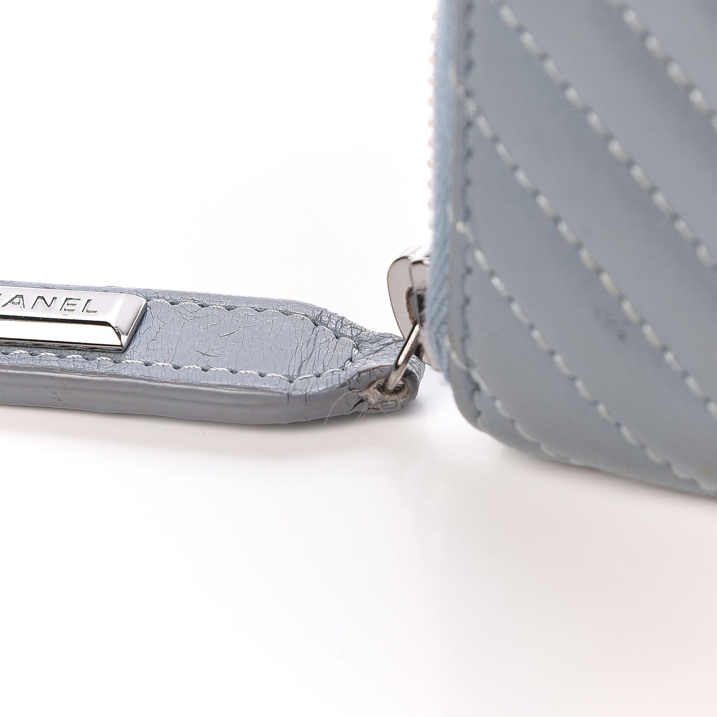 Lambskin Quilted CC Crossing Zip Around Coin Purse Light Blue