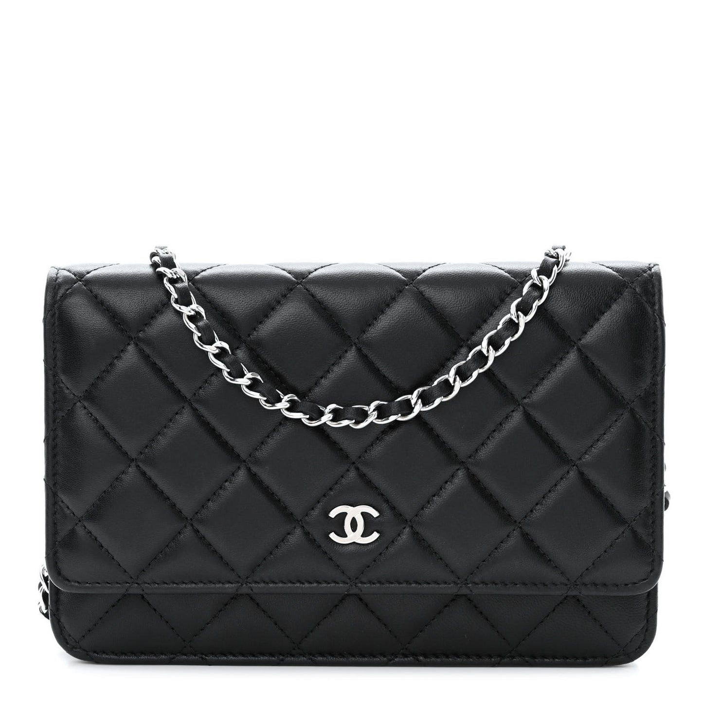 Lambskin Quilted Wallet On Chain WOC Black