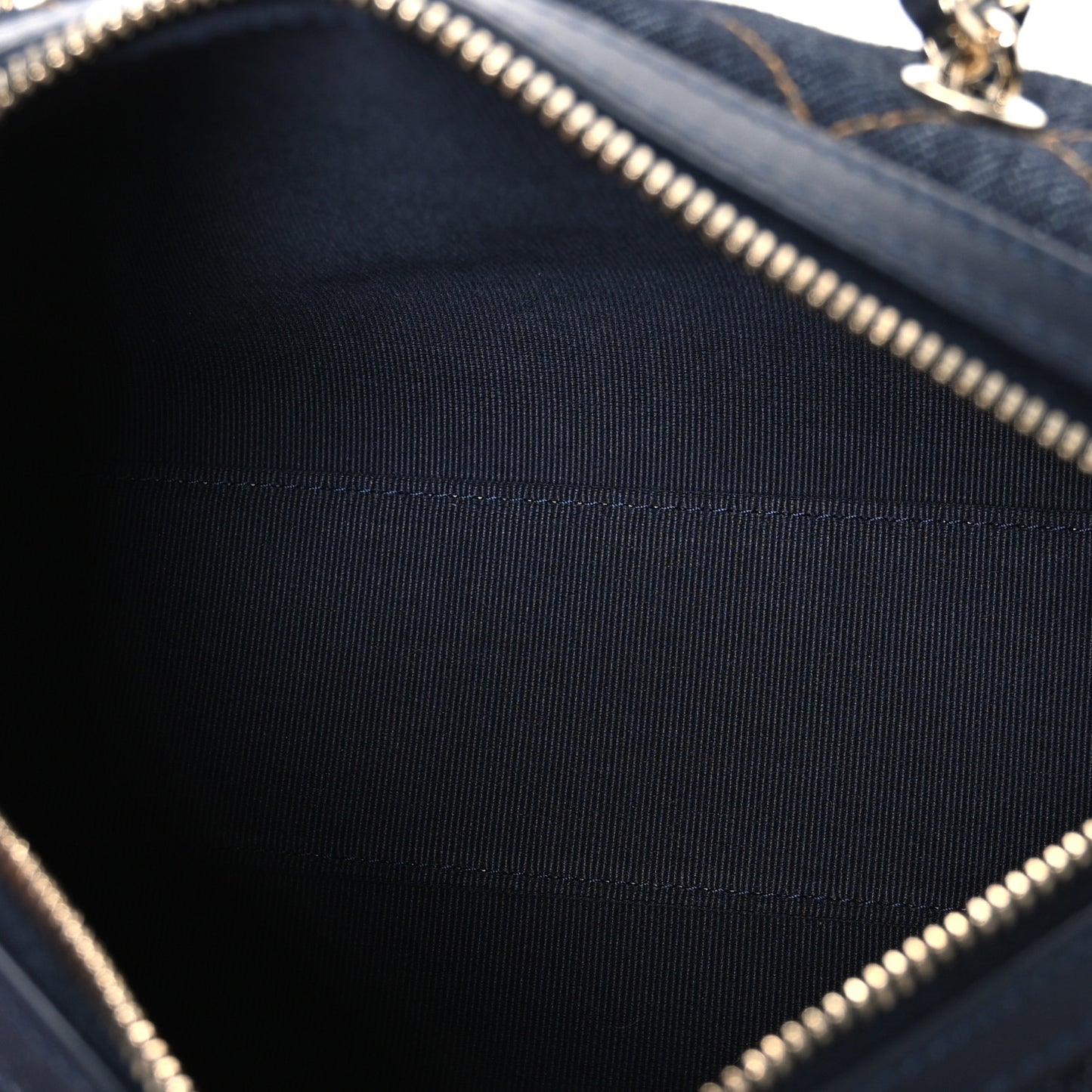 Denim Quilted Barrel Clutch With Chain Dark Blue Orange