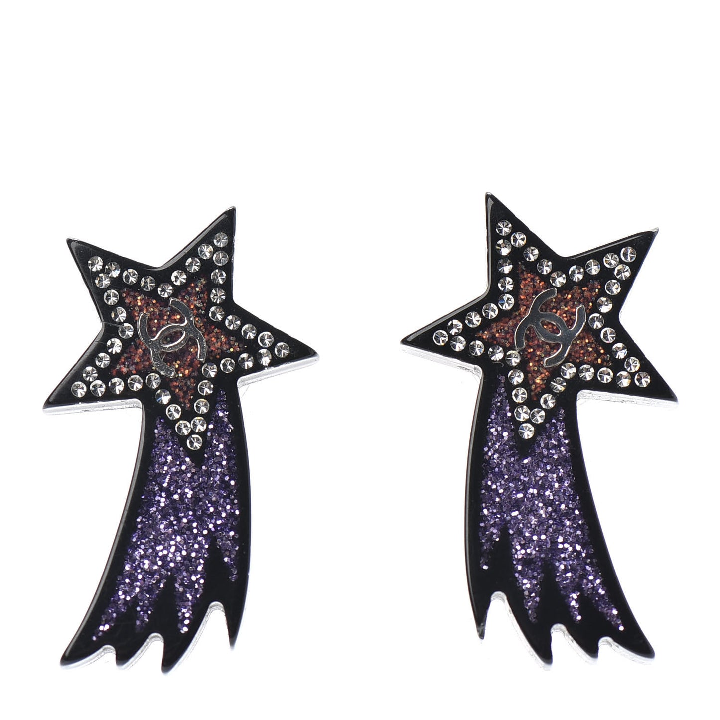 Resin Crystal CC Shooting Star Earrings Silver Purple