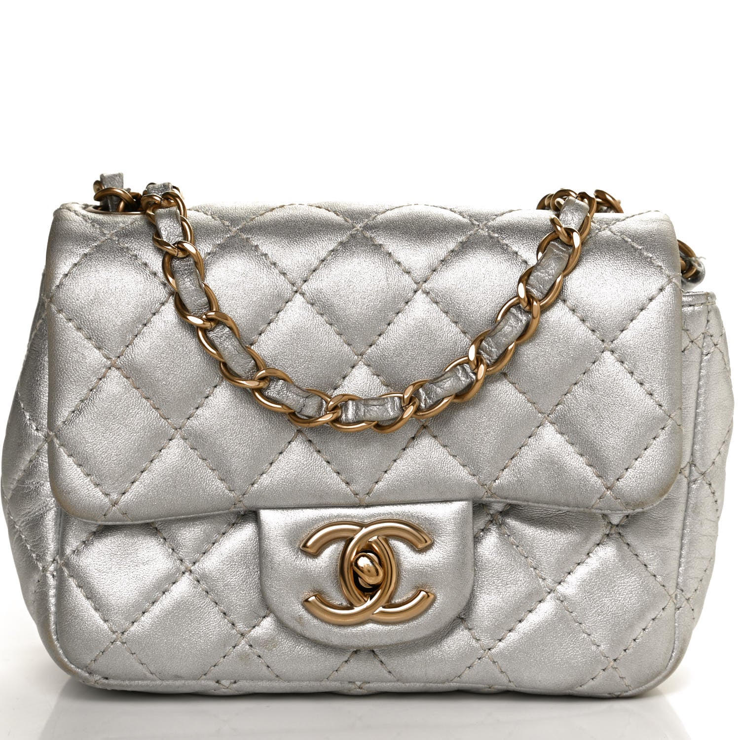 Chanel Metallic Lambskin Quilted Mini Square Flap Silver 7 of 11