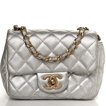 Chanel Metallic Lambskin Quilted Mini Square Flap Silver 7 of 11