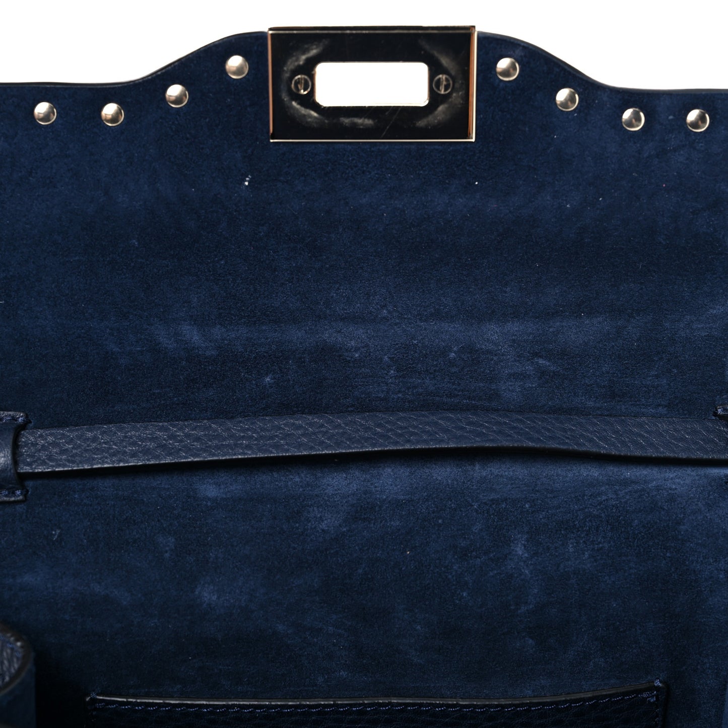 Pebbled Calfskin Medium Rockstud Flip Lock Crossbody Bag Navy
