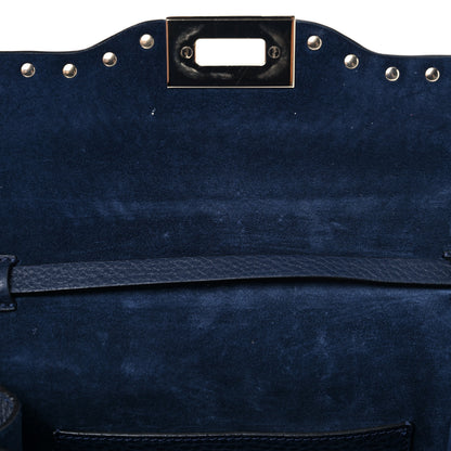 Valentino Garavani Pebbled Calfskin Medium Rockstud Flip Lock Crossbody Bag Navy 12 of 16