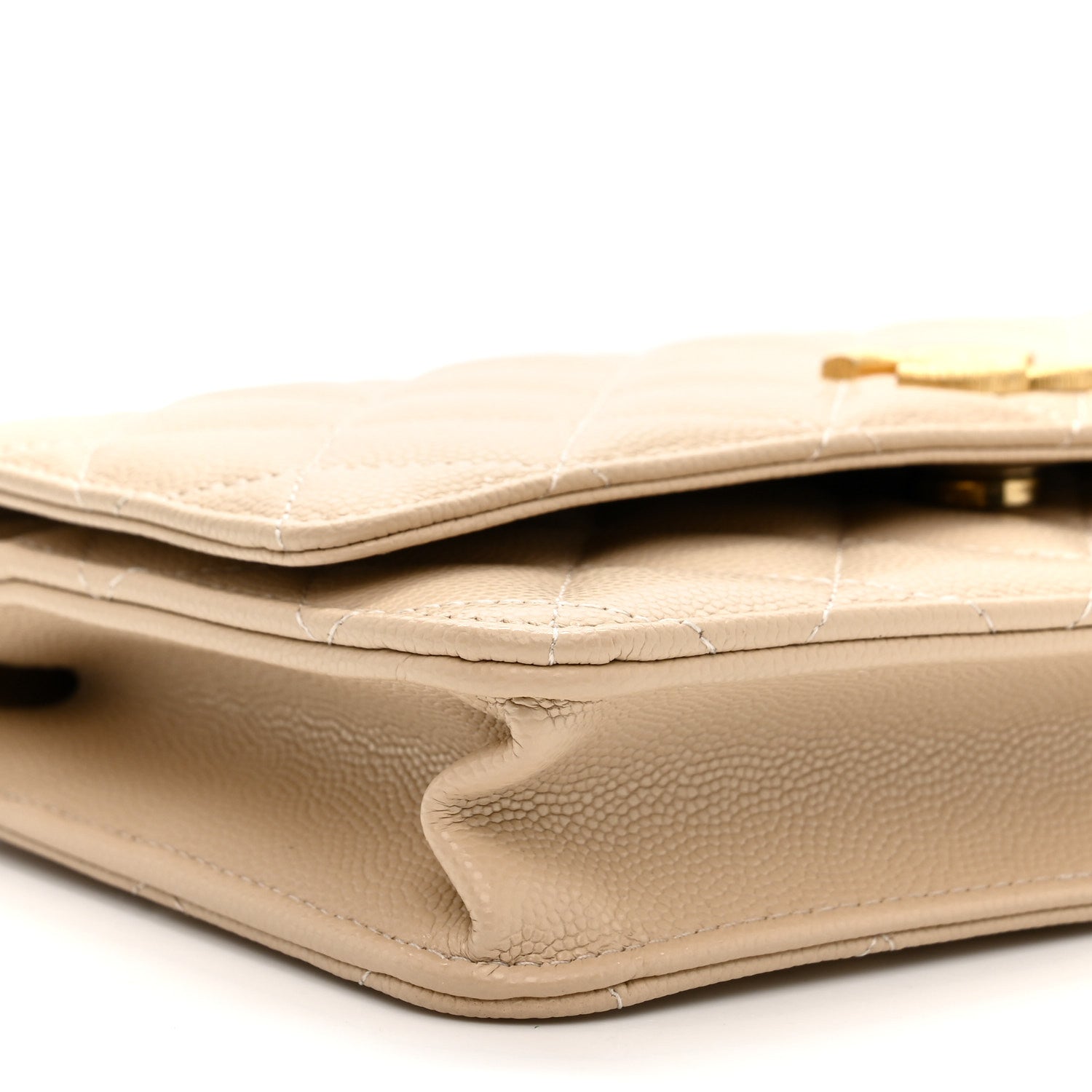 Chanel Caviar Quilted Textured CC Wallet On Chain WOC Beige 9 of 10
