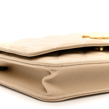 Chanel Caviar Quilted Textured CC Wallet On Chain WOC Beige 9 of 10