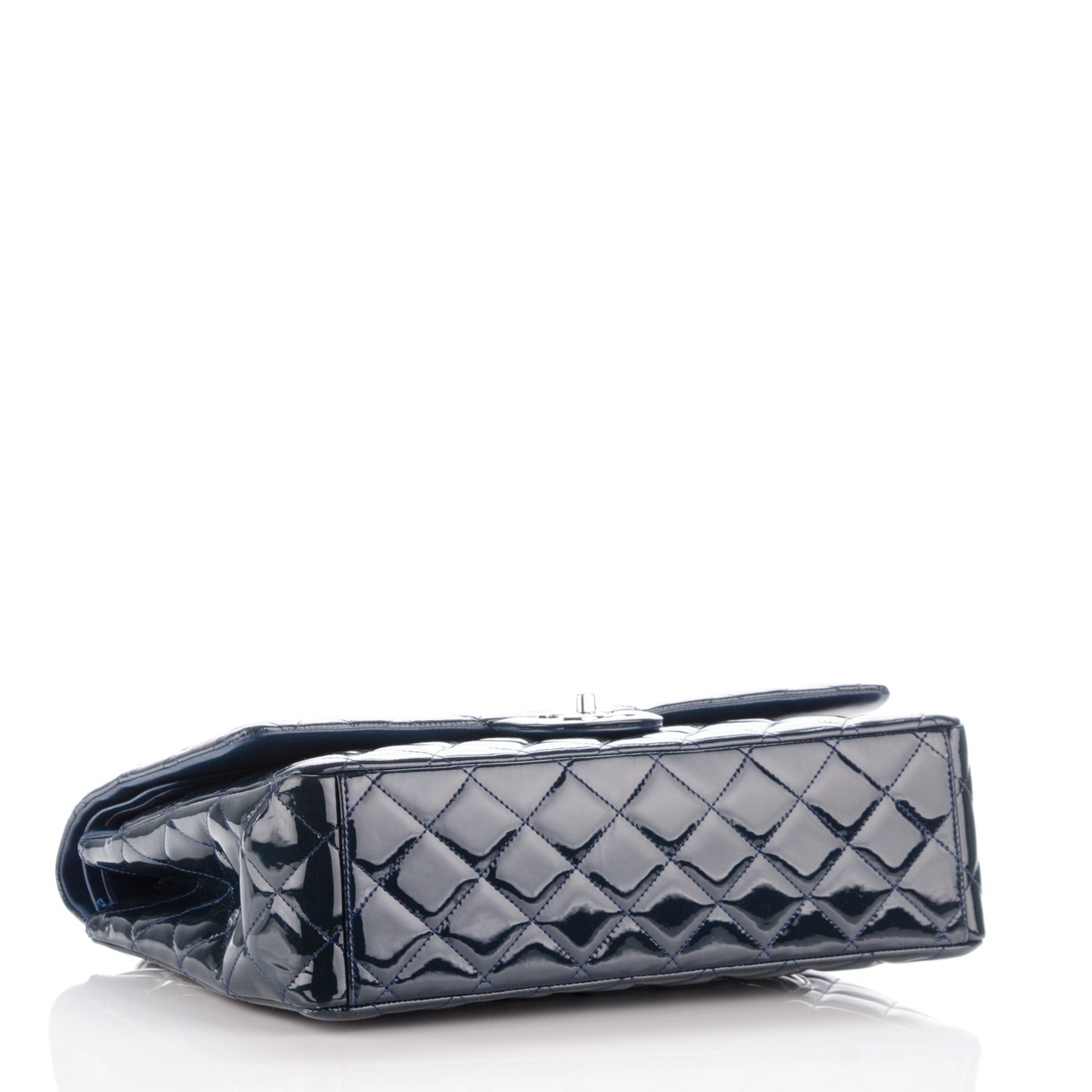 Patent Quilted Maxi Double Flap Navy Blue