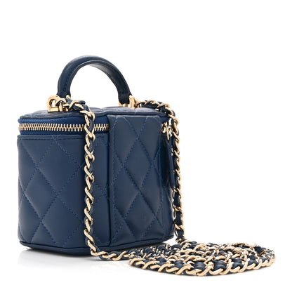 Chanel Lambskin Quilted Top Handle Mini Vanity Case With Chain Blue 3 of 11