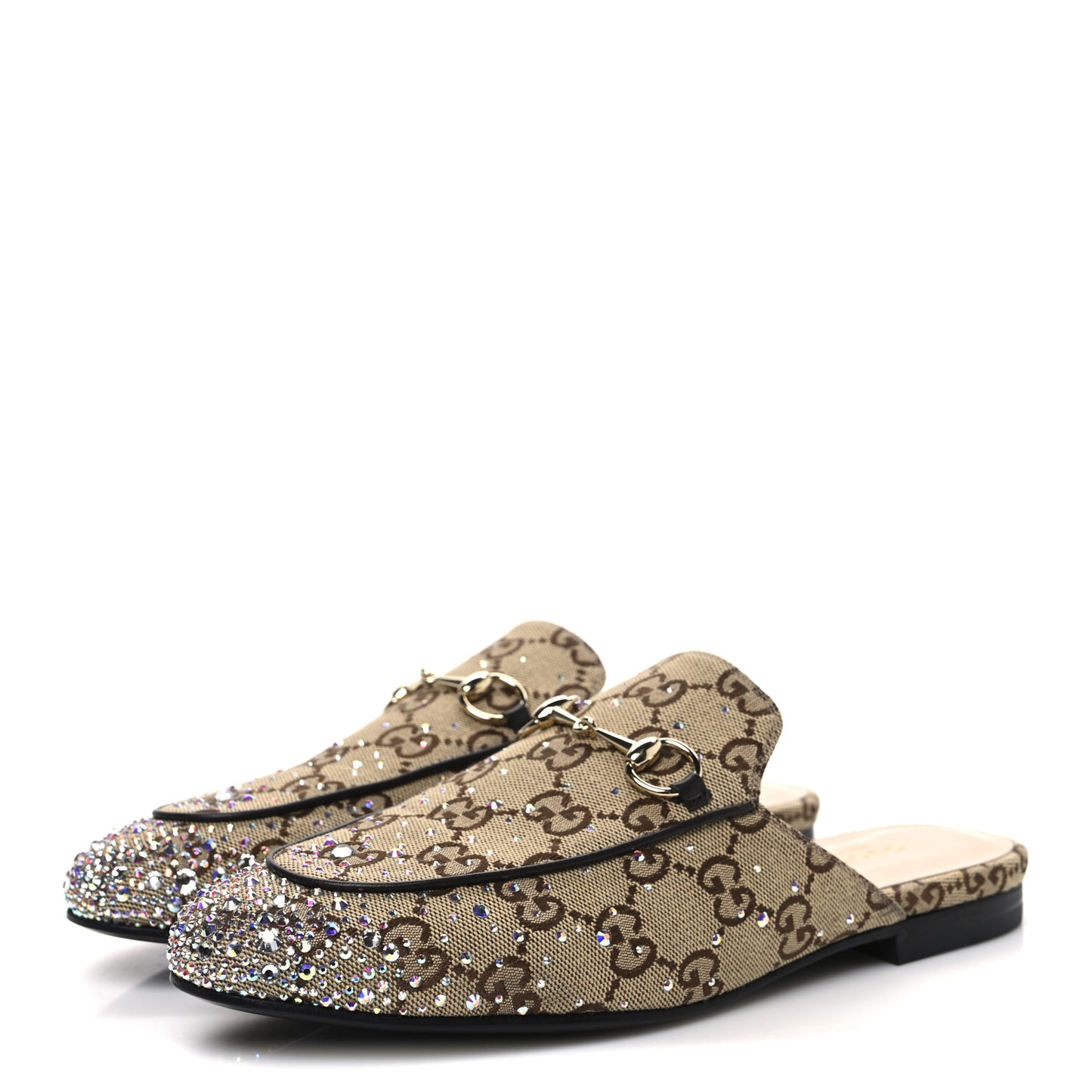 Crystal Canvas GG Monogram Nappa Womens Princetown Slippers 38 Beige Ebony New Acero