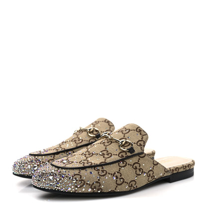 Gucci Crystal Canvas GG Monogram Nappa Womens Princetown Slippers 38 Beige Ebony New Acero 4 of 11