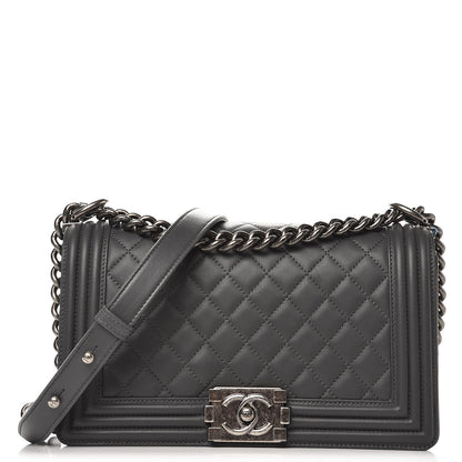 Chanel Lambskin Quilted Medium Boy Flap Dark Grey 1 of 8