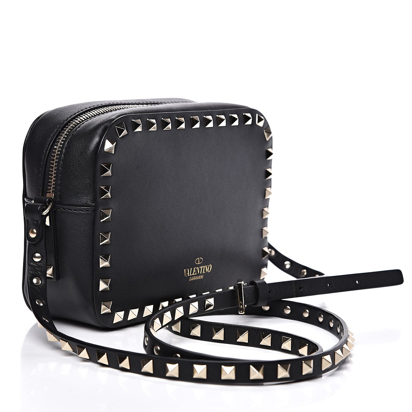 Calfskin Rockstud Camera Crossbody Bag Black