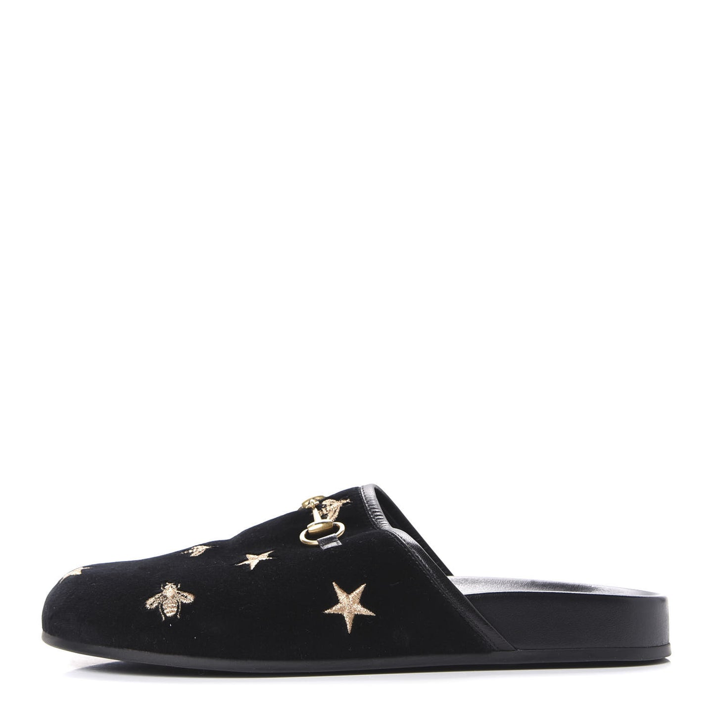 Softy Velvet Malaga Kid Bee Star Embroidered Womens Horsebit River Slippers 38 Black