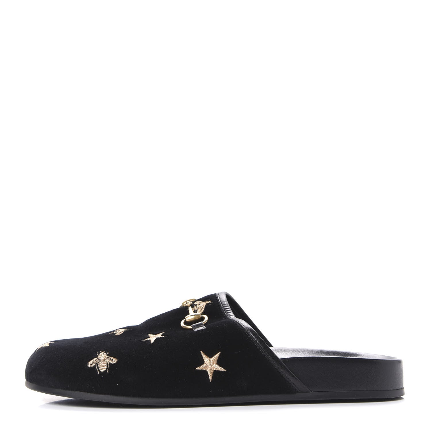 Gucci Softy Velvet Malaga Kid Bee Star Embroidered Womens Horsebit River Slippers 38 Black 1 of 10