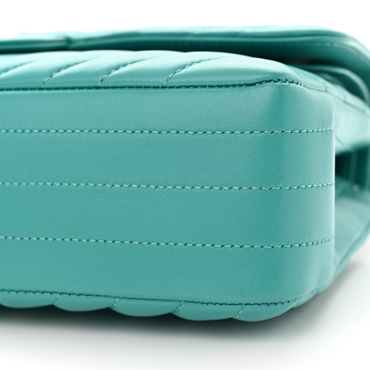Lambskin Chevron Quilted Medium Double Flap Turquoise