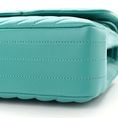 Chanel Lambskin Chevron Quilted Medium Double Flap Turquoise 10 of 13