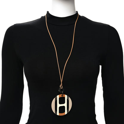Hermes Buffalo Horn Lacquer H Equipe Pendant Necklace Sable 2 of 5