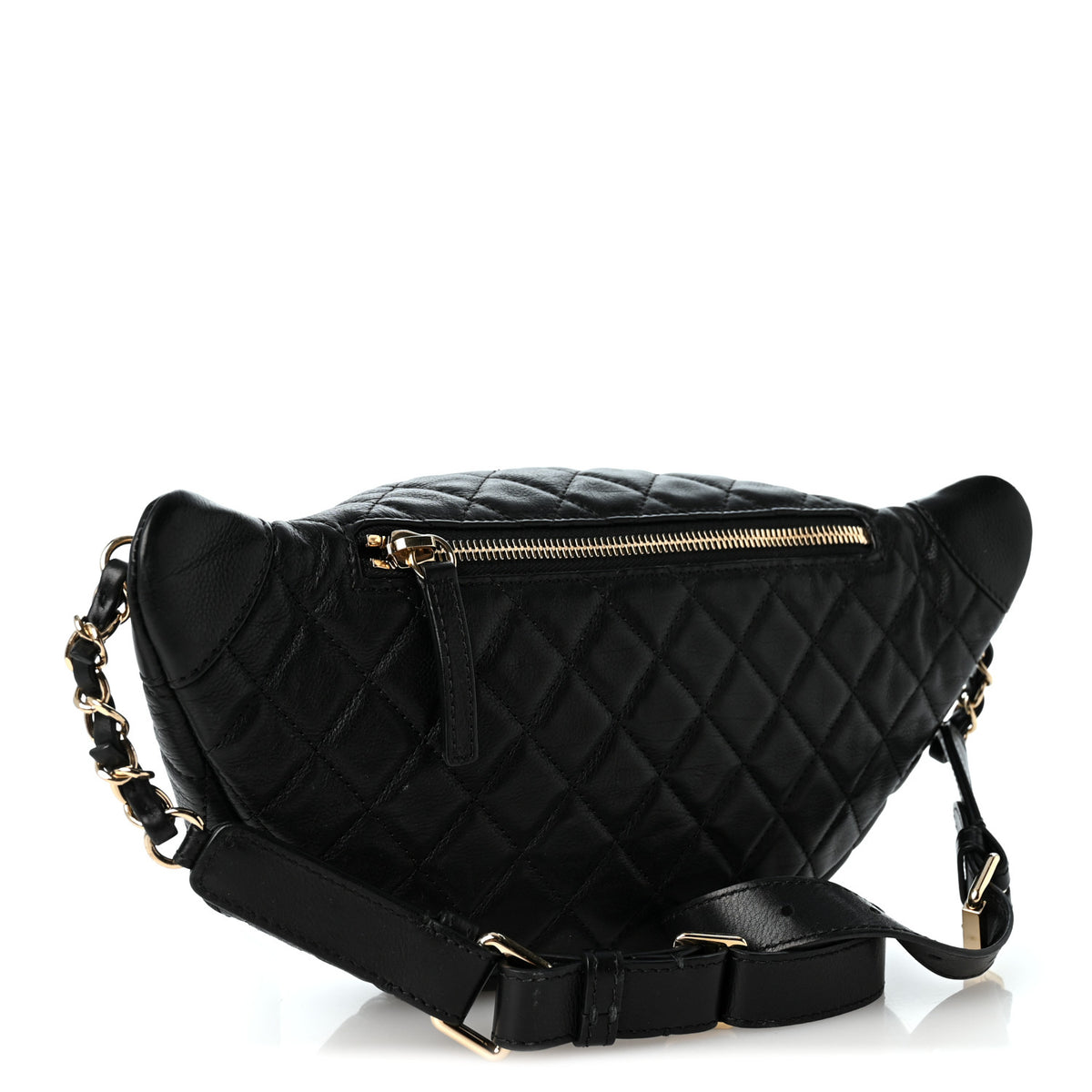 Calfskin Quilted Banane Waist Bag Fanny Pack Black