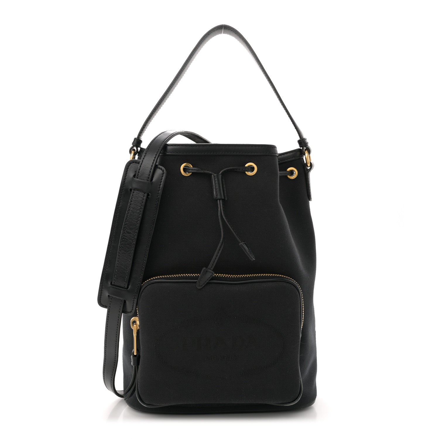 Prada Jacquard Logo Mini Bucket Crossbody Bag Black 1 of 11