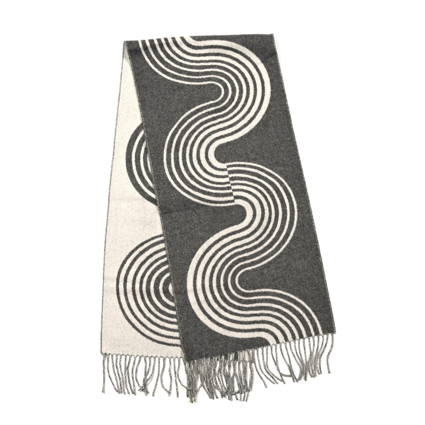 Cashmere Casaque Vague Muffler Gris Flanelle Ivoire