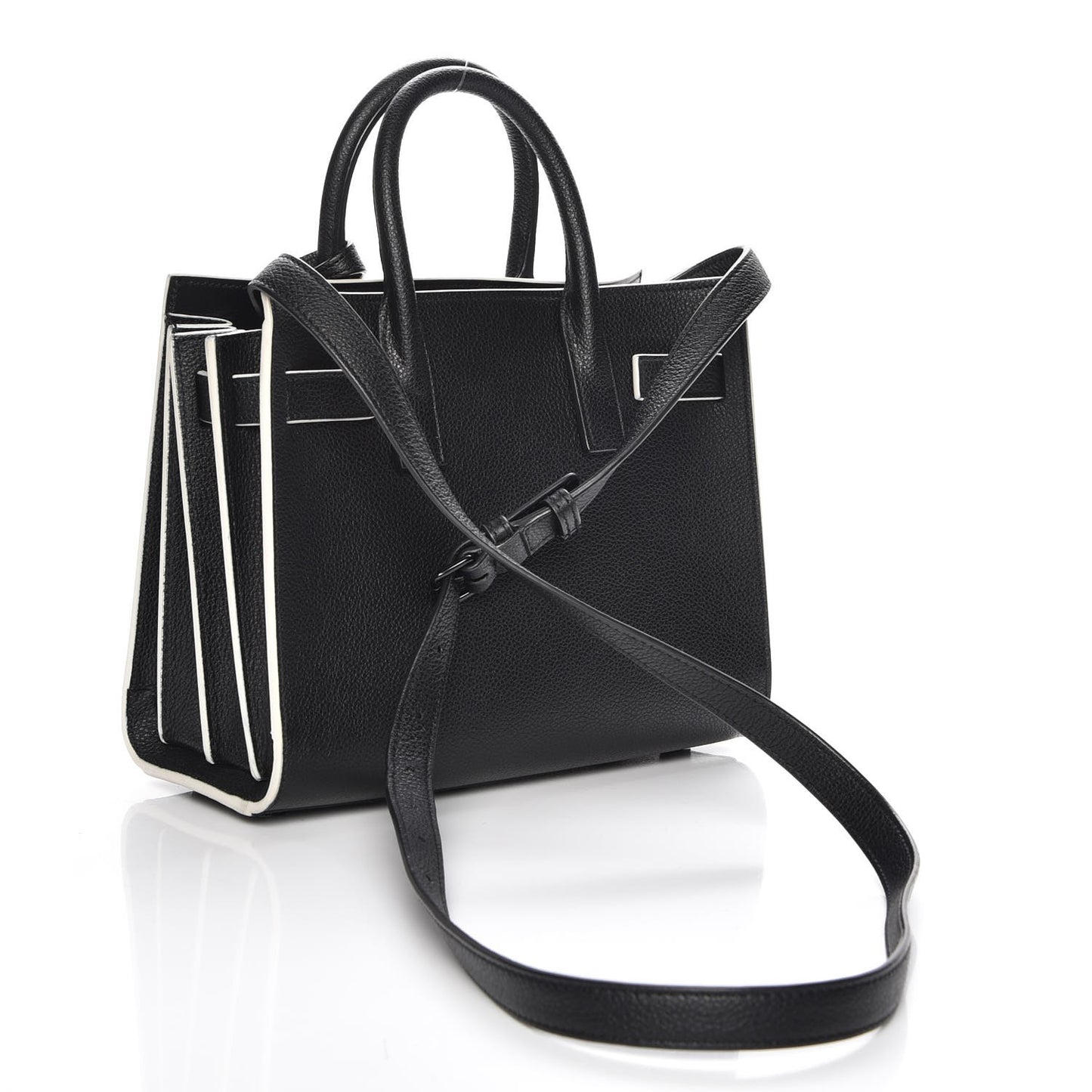 Grained Calfskin Nano Sac De Jour Black White