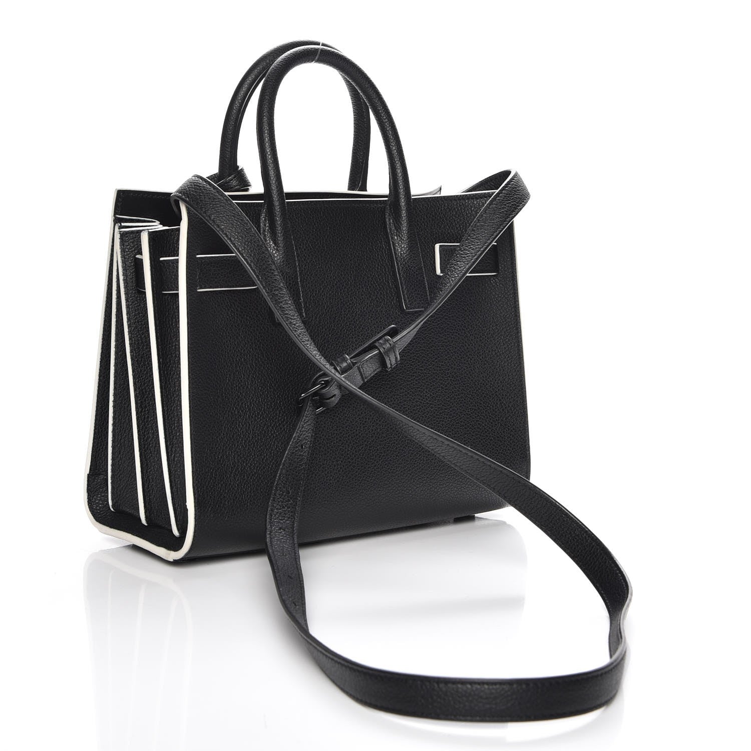 Saint Laurent Grained Calfskin Nano Sac De Jour Black White 4 of 8