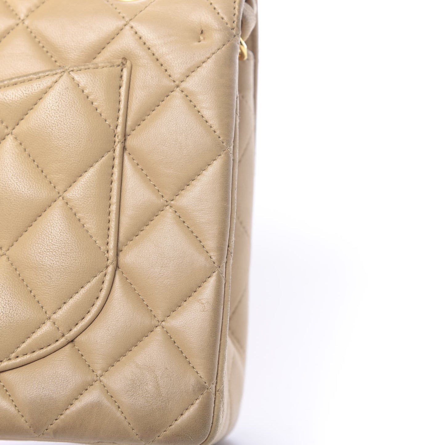 Lambskin Quilted Small Double Flap Beige
