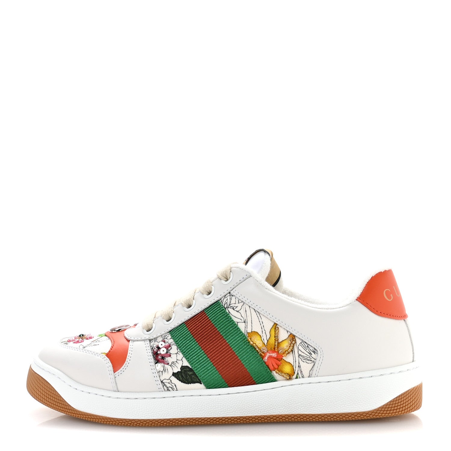 Gucci Sepang Flora Faded Canvas Web Womens Screener Sneakers 38 Multicolor White 1 of 9