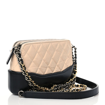 Chanel Aged Calfskin Quilted Small Gabrielle Clutch With Chain Beige Black 3 of 13