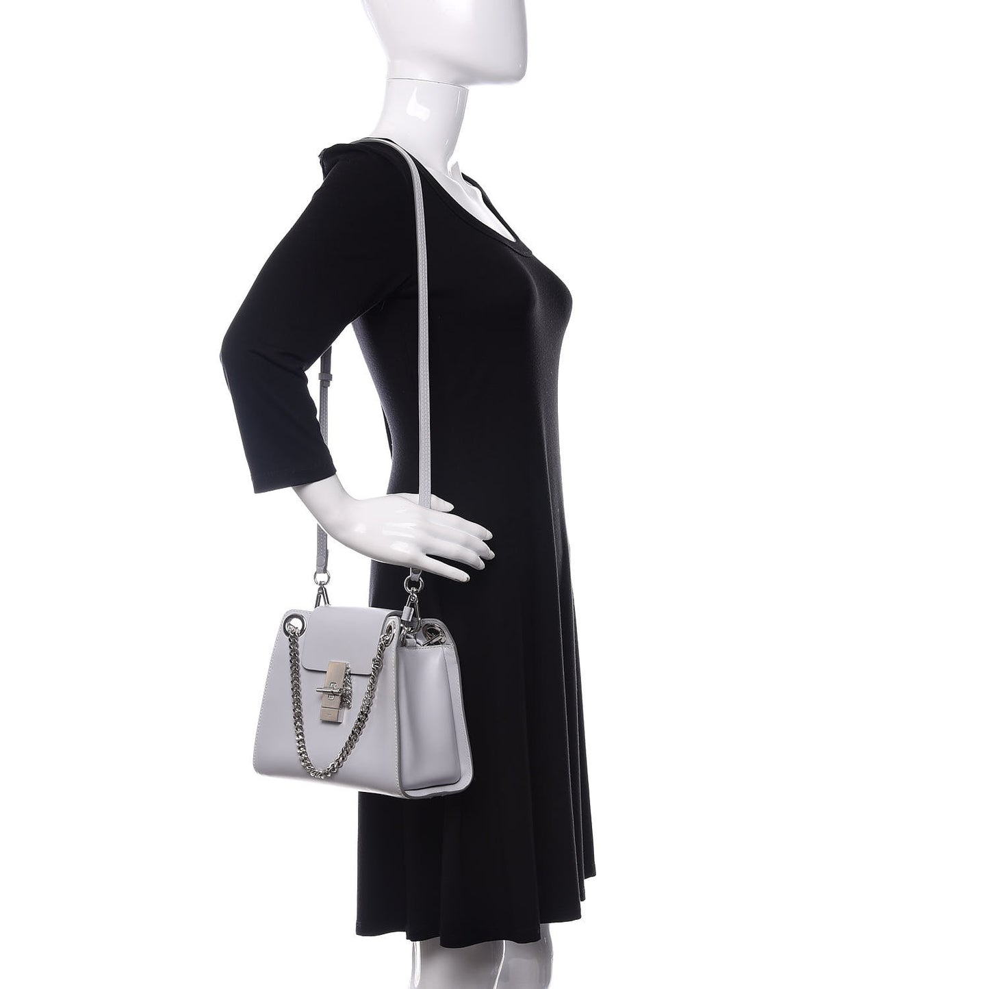 Shiny Calfskin Mini Annie Shoulder Bag Airy Grey