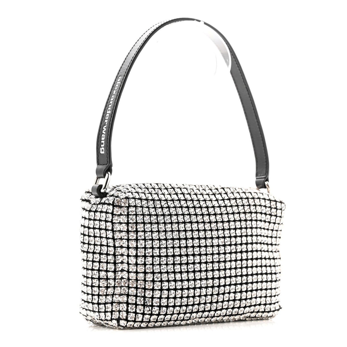 Mesh Crystal Rhinestone Mini Heiress Pouch Black Silver