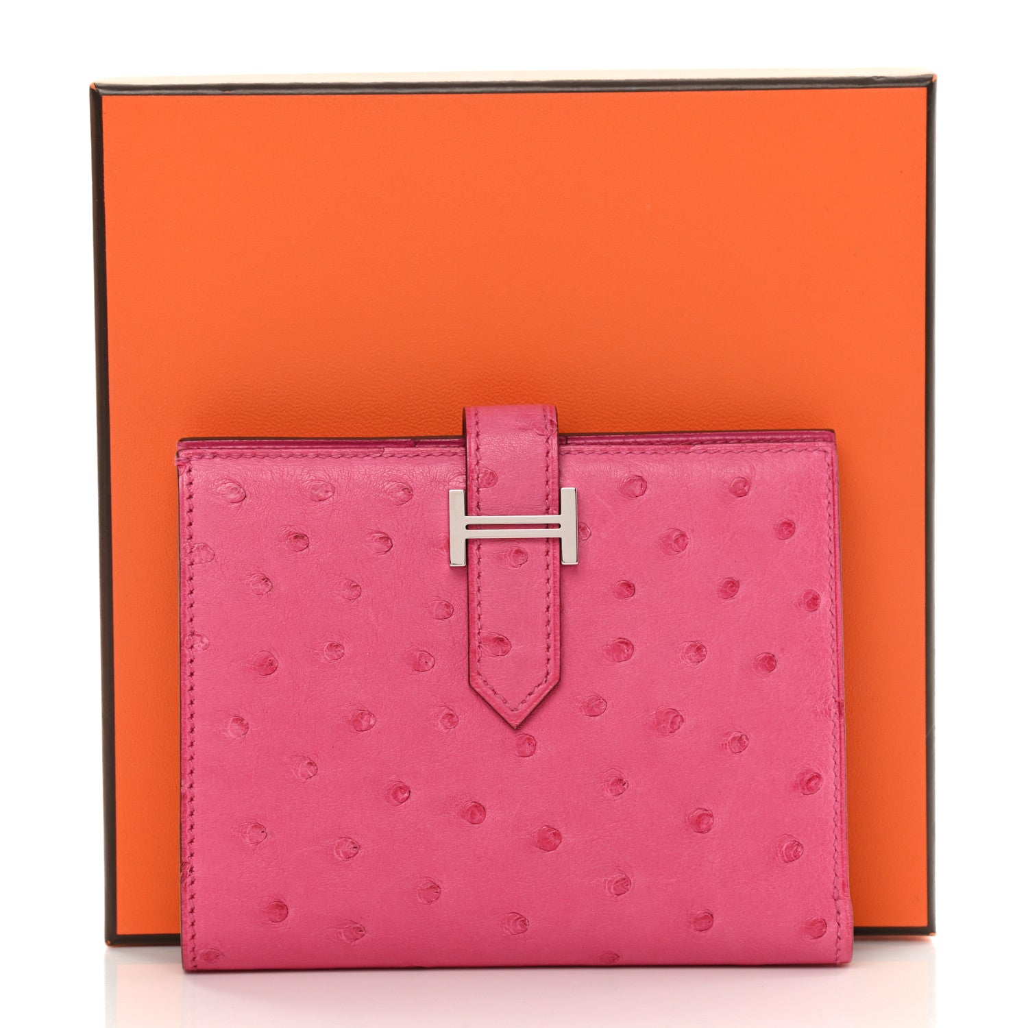 Hermes Ostrich Bearn Compact Wallet Rose Tyrien 9 of 9