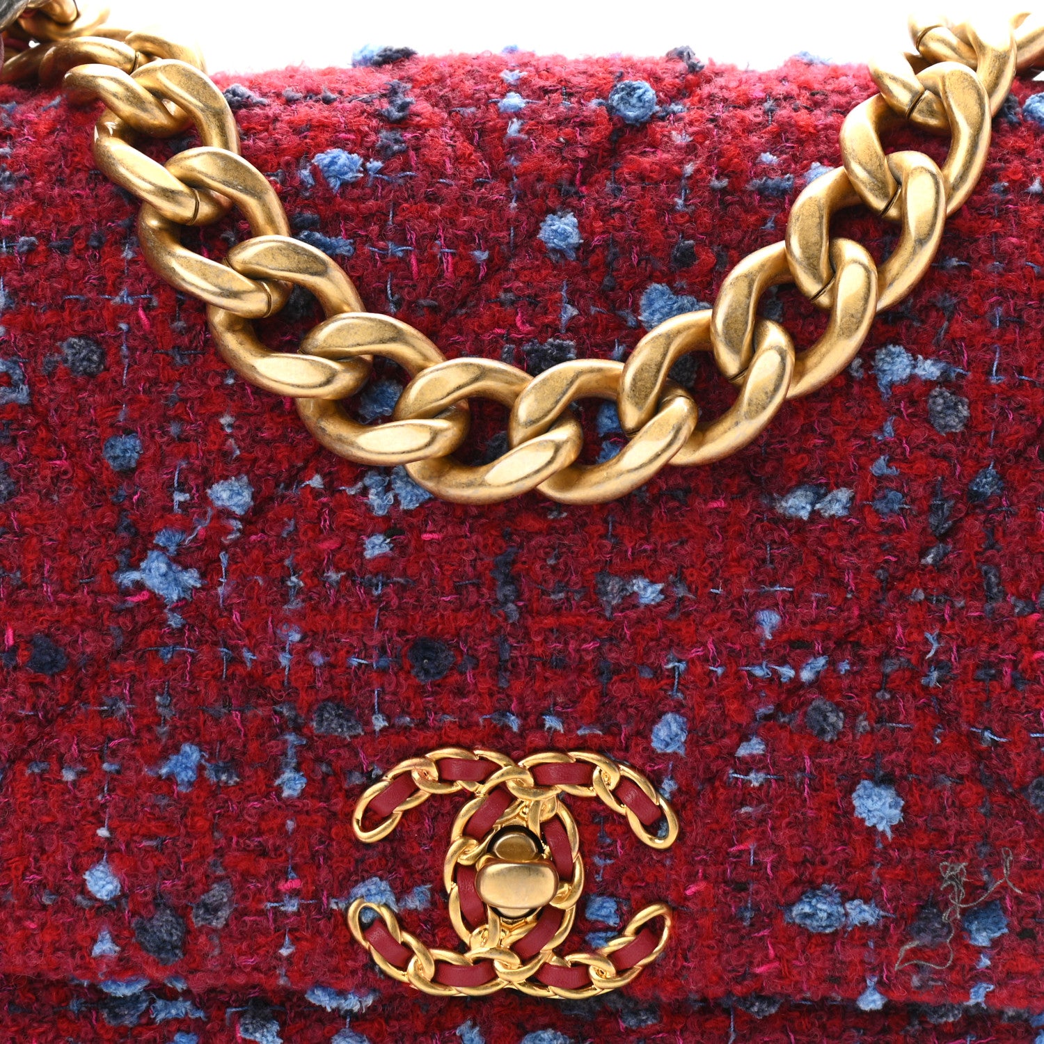 Chanel Tweed Quilted Large Chanel 19 Flap Red Blue Grey 8 of 11